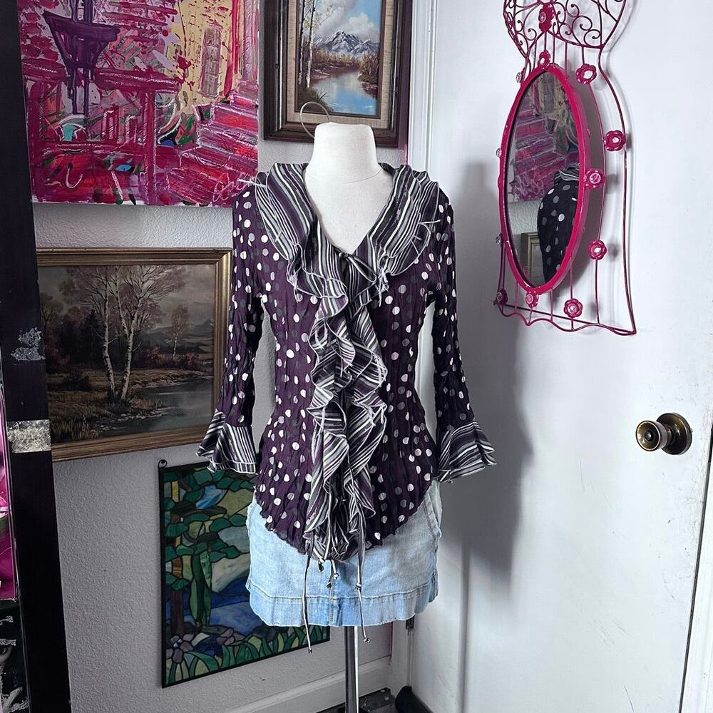 jaipur striped polka dot purple white feather blouse